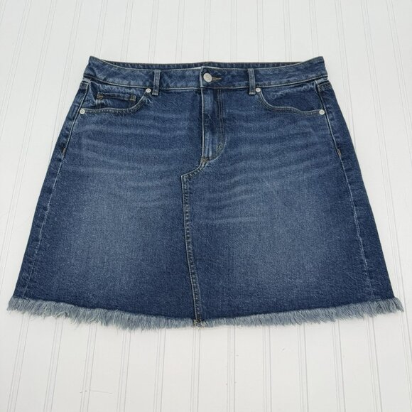 LOFT Dresses & Skirts - Loft Jean‎ Skirt Womens 10 Blue Denim Made and Loved Raw Hem Pockets Stretch EUC